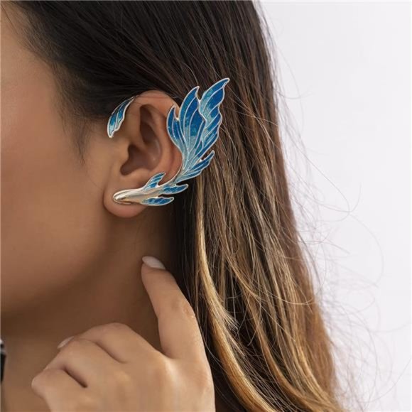 Asphire Punk Elf Ear Cuffs 2pcs Creative Painted Goldfish Tail Ear Wrap Pierced - Picture 1 of 6